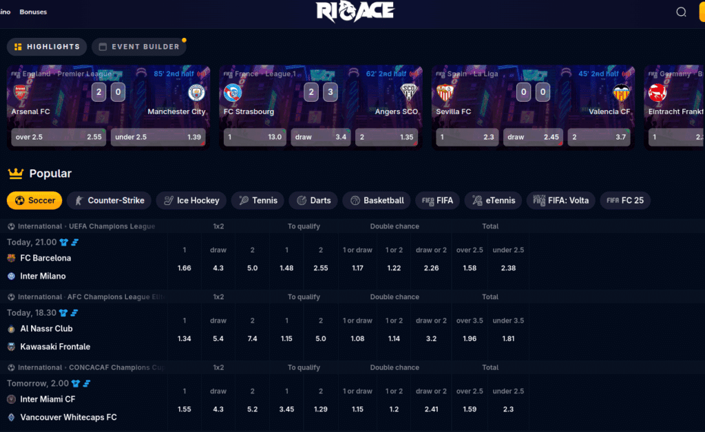 Rioace Casino sportutbud - Bästa bettingsida utan svensk eller EU licens