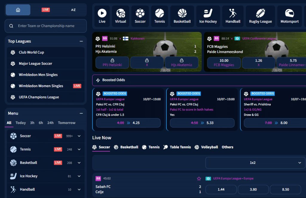 Lunarspins Casino sport och odds layout